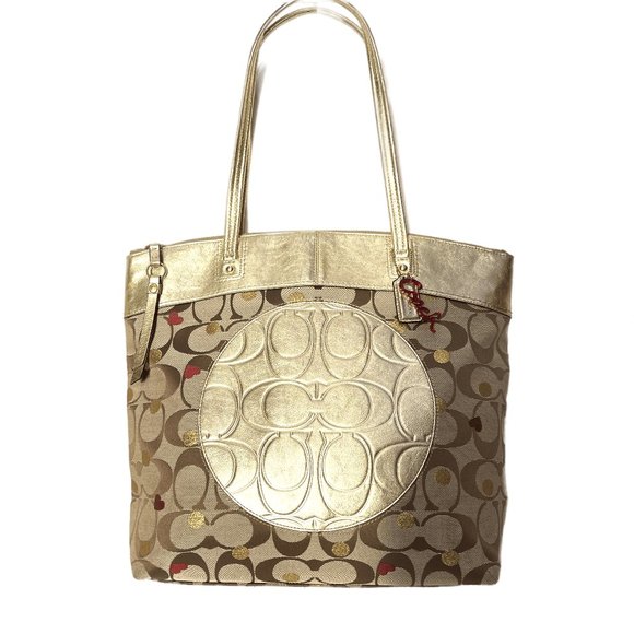 Coach Poppy Metalic Leather/Canvas Large Medalion Tote/shoulder bag Rare - Picture 3 of 17